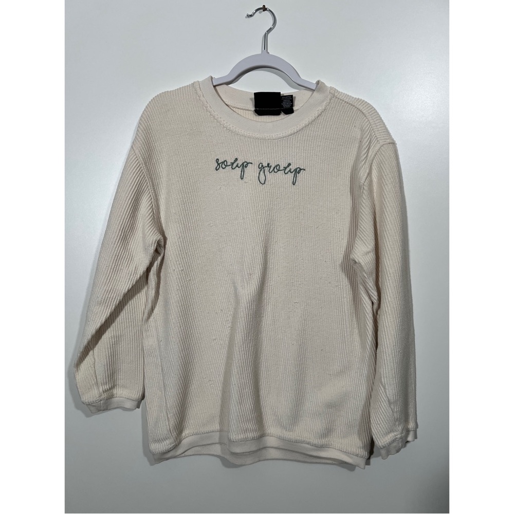 “Soup Group” Sweatshirt in Cream with Green Embroidery Size Medium Pennant